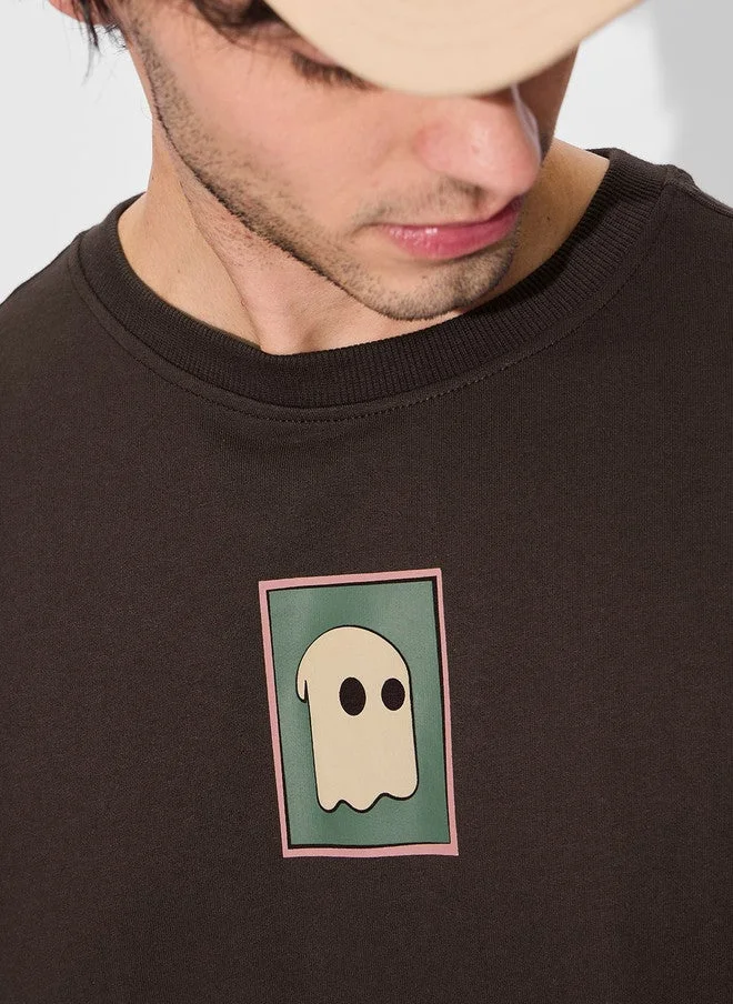 ذا سوليد ستور The Souled Store Oversized Fit Graphic Print Brown T-Shirt