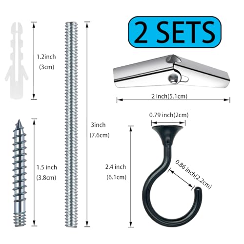 Evsteluo 2 Sets 2.4 inch Heavy Duty Swag Ceiling Hooks with Hardware for Hanging Plants, Cavity Wall Fixing, Easy Installation, Holds Up to 30 lbs, Ideal for Home & Garden (Black) - Image 5