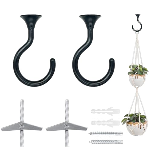 Evsteluo 2 Sets 2.4 inch Heavy Duty Swag Ceiling Hooks with Hardware for Hanging Plants, Cavity Wall Fixing, Easy Installation, Holds Up to 30 lbs, Ideal for Home & Garden (Black) - Image 1