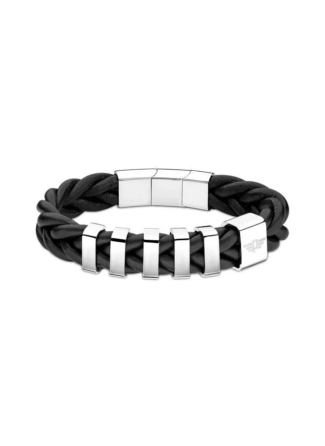 POLICE Gear Black Braided Leather Bracelet for Men's