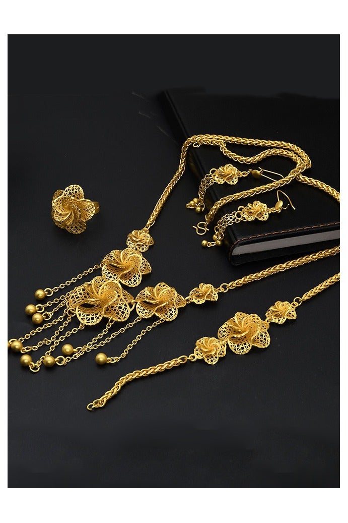 CSDONA 5-Piece Gold-Plated Fine Jewelry Set Necklace  Earrings Bracelet Ring  Gift for Women & Girls - Image 1