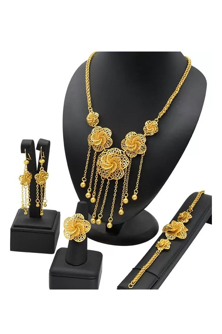 CSDONA 5-Piece Gold-Plated Fine Jewelry Set Necklace  Earrings Bracelet Ring  Gift for Women & Girls - Image 2