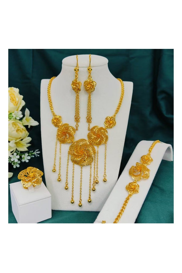 CSDONA 5-Piece Gold-Plated Fine Jewelry Set Necklace  Earrings Bracelet Ring  Gift for Women & Girls - Image 3