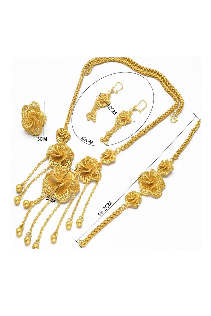 CSDONA 5-Piece Gold-Plated Fine Jewelry Set Necklace  Earrings Bracelet Ring  Gift for Women & Girls - Image 4