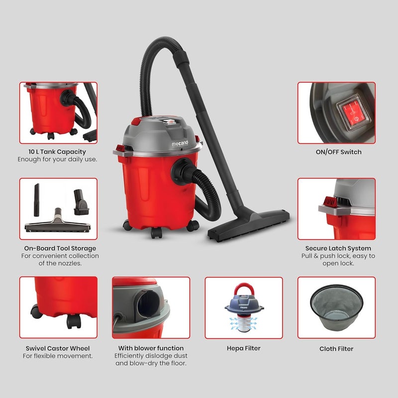 iBELL مكنسة كهربائية IBELL Primea1000 للاستخدام المنزلي رطبة وجافة مع فلتر HEPA سعة 10 لتر محرك عالي الكفاءة 1000 واط شفط بقوة 165 كيلو باسكال ومكنسة كهربائية 3 في 1 مكنسة كهربائية محمولة - Image 4