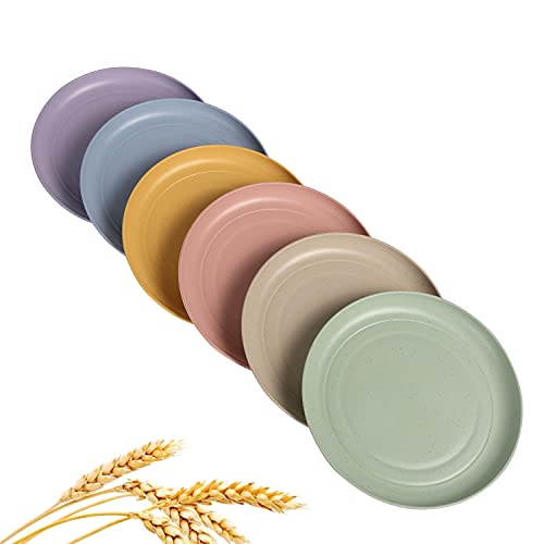 WANBY Lightweight Wheat Straw Plates Unbreakable Dinner Dishes Plates Set Dishwasher & Microwave Safe (Small 6 Pack 5.9') - Image 1