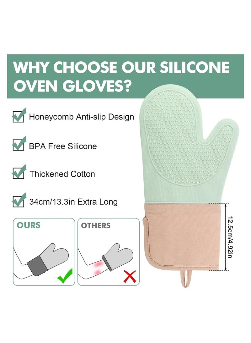 CMGTYYD Oven Gloves Silicone Set, Durable Silicone Oven Mitts Heat Resistant, Potholders & Oven Gloves Double Heat Resistant for Cooking Kitchen Accessories, Rubber Gloves Oven with Sticky Hook & Brush - Image 4