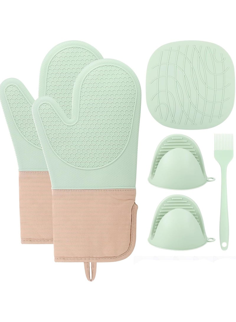 CMGTYYD Oven Gloves Silicone Set, Durable Silicone Oven Mitts Heat Resistant, Potholders & Oven Gloves Double Heat Resistant for Cooking Kitchen Accessories, Rubber Gloves Oven with Sticky Hook & Brush - Image 1
