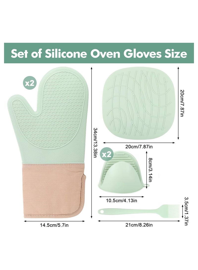 CMGTYYD Oven Gloves Silicone Set, Durable Silicone Oven Mitts Heat Resistant, Potholders & Oven Gloves Double Heat Resistant for Cooking Kitchen Accessories, Rubber Gloves Oven with Sticky Hook & Brush - Image 2
