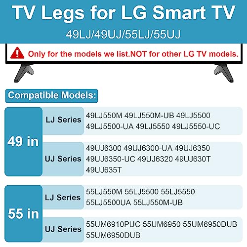 Varghesyla TV Legs for LG TV Stand Replacement Base, for 49 55 Inch LJ UJ Series LG TV Legs 49UJ6300 49LJ550M 49UJ6320 49UJ630T 49UJ635T 55UJ6300 55UJ6320 55UJ630T 55UJ635T 55LJ5500 with Screws - Image 3