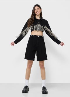 High Waist Denim Bermuda Shorts