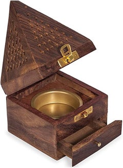 QUESERA Wooden Incense Holder Temple Decoration Pyramid Incense Box Fragrance Stand Holder  9 x 9 x 15 cm  - Image 1