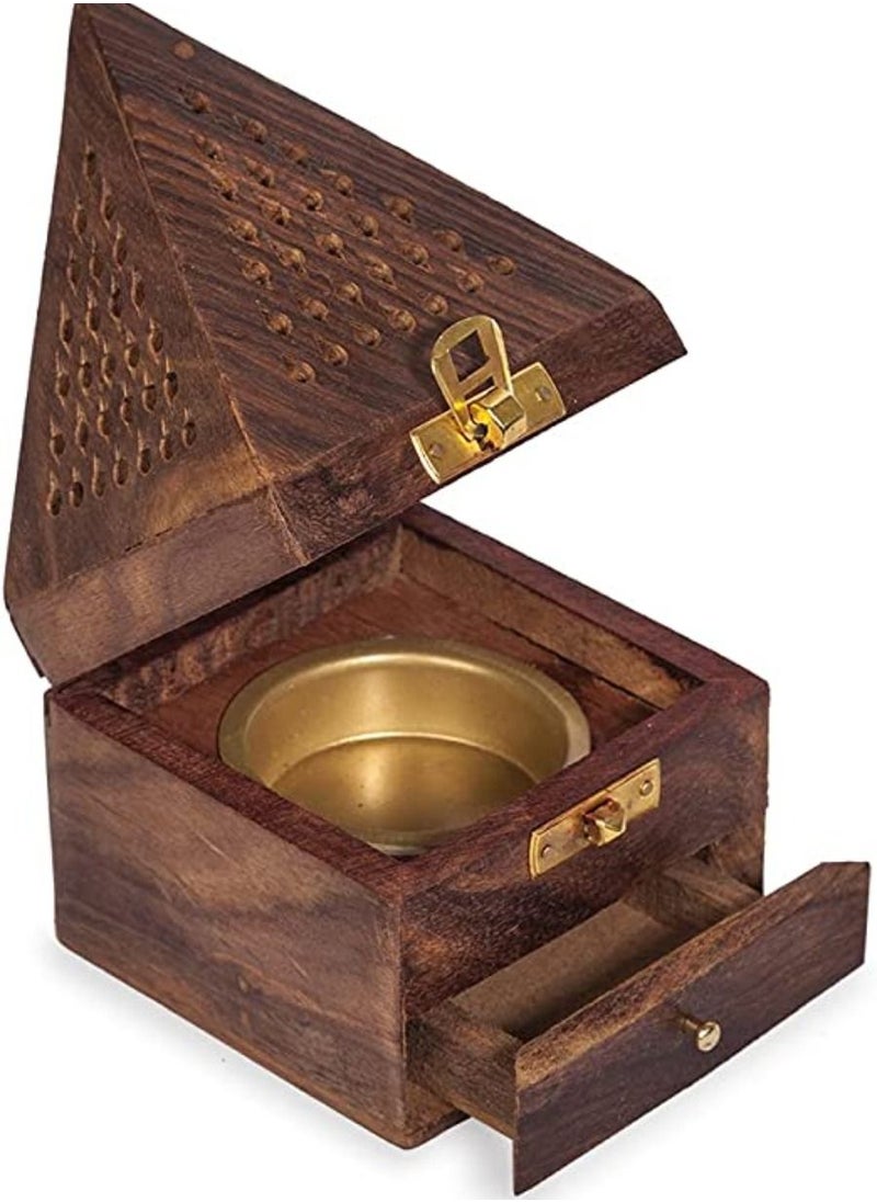 QUESERA Wooden Incense Holder Temple Decoration Pyramid Incense Box Fragrance Stand Holder  9 x 9 x 15 cm  - Image 1
