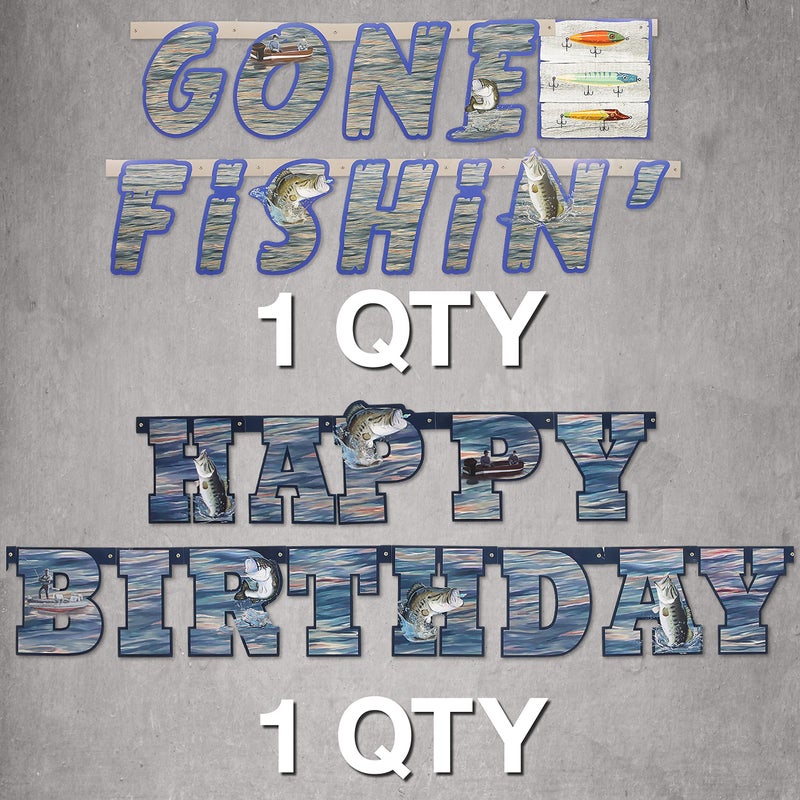 Havercamp GONE FISHIN & Birthday Banners Bundle! Includes 1 Gone Fishin Banner & 1 Happy Birthday Banner. Celebrate your Fanatic Fisherman. by Havercamp. - Image 2