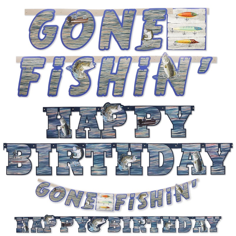 Havercamp GONE FISHIN & Birthday Banners Bundle! Includes 1 Gone Fishin Banner & 1 Happy Birthday Banner. Celebrate your Fanatic Fisherman. by Havercamp. - Image 1
