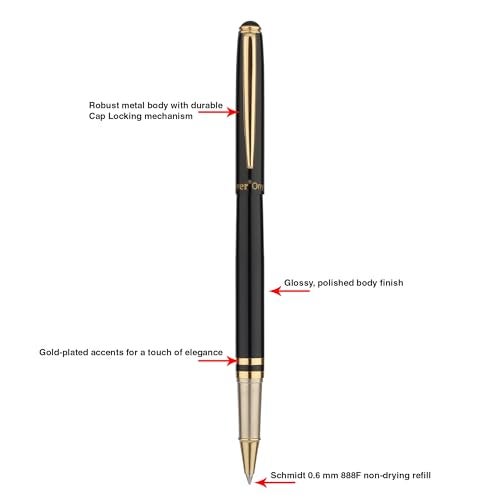 Oliver Onyx SH G Roller Pen – 0.6mm Schmidt Refill, Full Brass Body, Cap Locking, Glossy Black Finish with Black Chrome Trims - Image 4