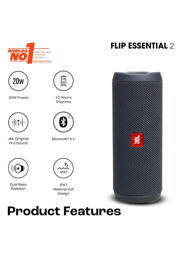 جي بي إل Renewed - Flip Essential 2 Wireless Portable Bluetooth Speaker - Deep Bass, IPX7 Waterproof JBLFLIPES2 Black - Image 2
