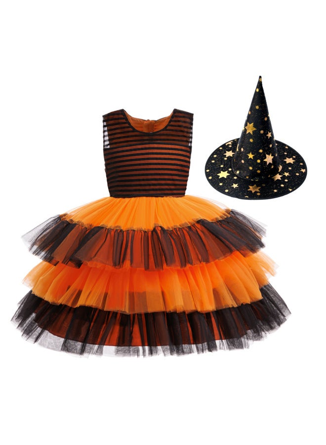 Girls Halloween Party Dress Purple Orange Cake Tutu Skirt Children's Dress Vampire Dress
