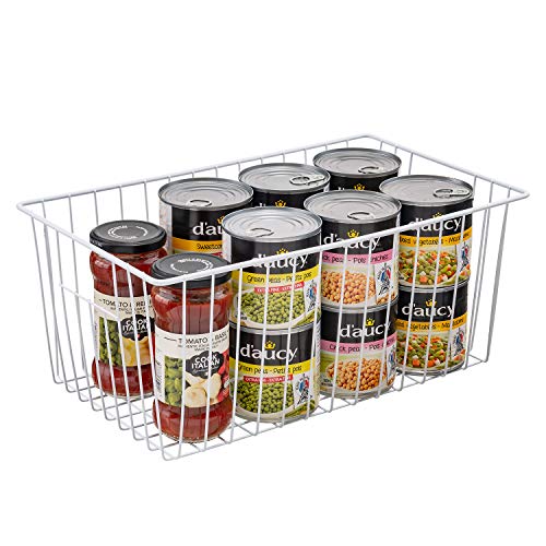 lonpute Freezer Basket Organizer, Refrigerator Metal Wire Storage Divider, Household Container Bins with Handles for Kitchen, Pantry, Cabinet, Closets - Pearl White (4, 16in x 9in x 7in) - Image 5