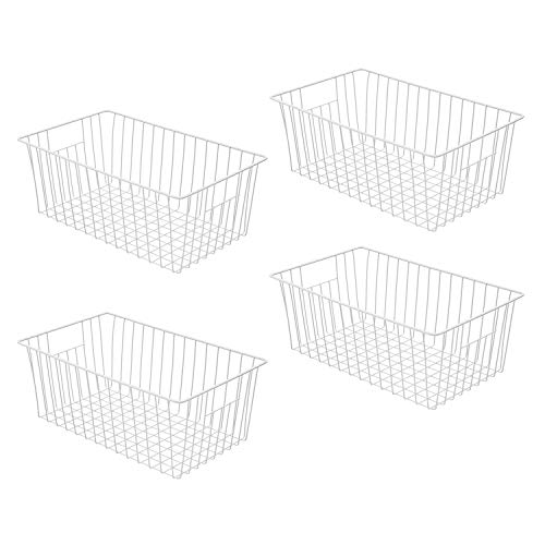 lonpute Freezer Basket Organizer, Refrigerator Metal Wire Storage Divider, Household Container Bins with Handles for Kitchen, Pantry, Cabinet, Closets - Pearl White (4, 16in x 9in x 7in) - Image 1