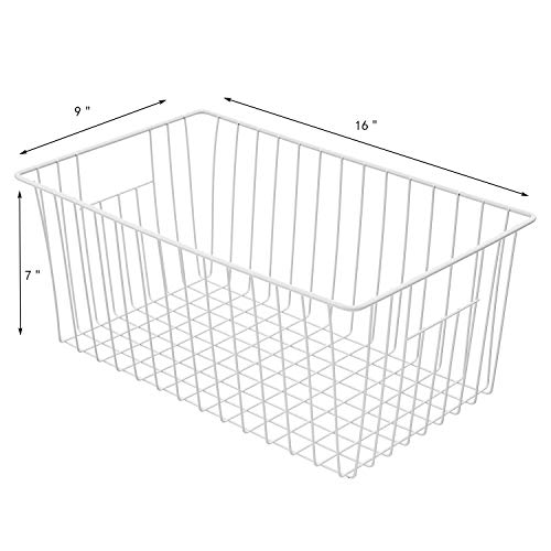 lonpute Freezer Basket Organizer, Refrigerator Metal Wire Storage Divider, Household Container Bins with Handles for Kitchen, Pantry, Cabinet, Closets - Pearl White (4, 16in x 9in x 7in) - Image 3