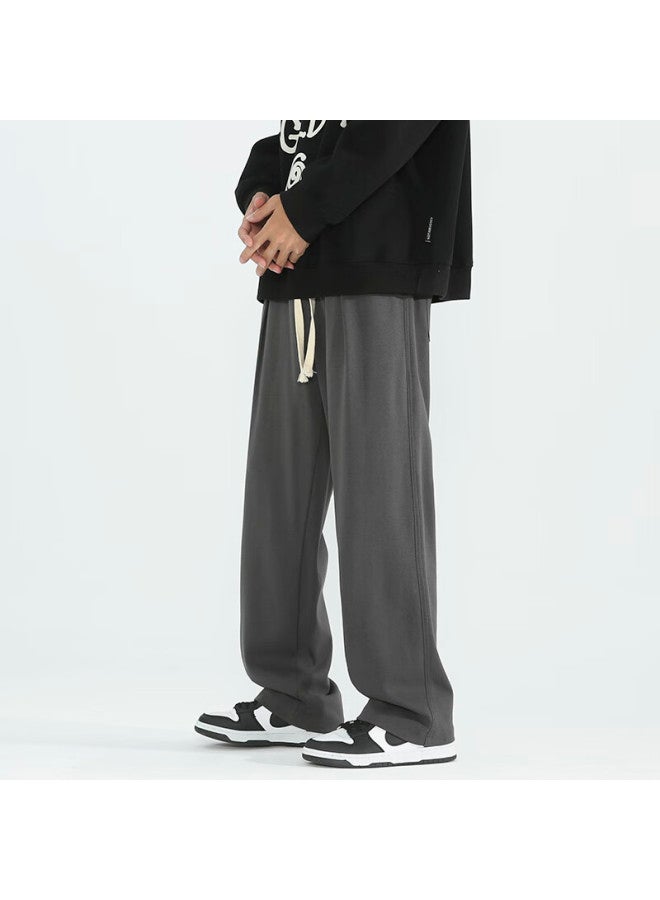 Izexx Men's Casual Pants Spring Loose Draped Wide-leg Straight-leg American High Street Cool Long Pants Zis09 Gray 4XL - Image 1