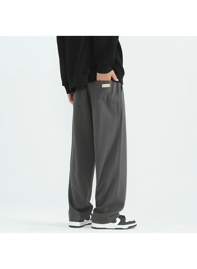 Izexx Men's Casual Pants Spring Loose Draped Wide-leg Straight-leg American High Street Cool Long Pants Zis09 Gray 4XL - Image 4
