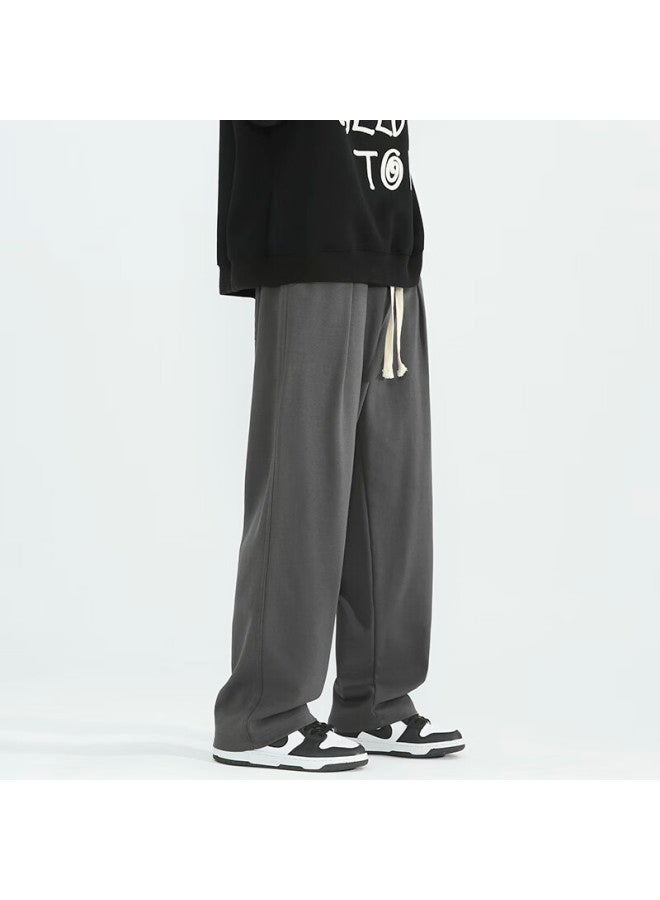Izexx Men's Casual Pants Spring Loose Draped Wide-leg Straight-leg American High Street Cool Long Pants Zis09 Gray 4XL - Image 5