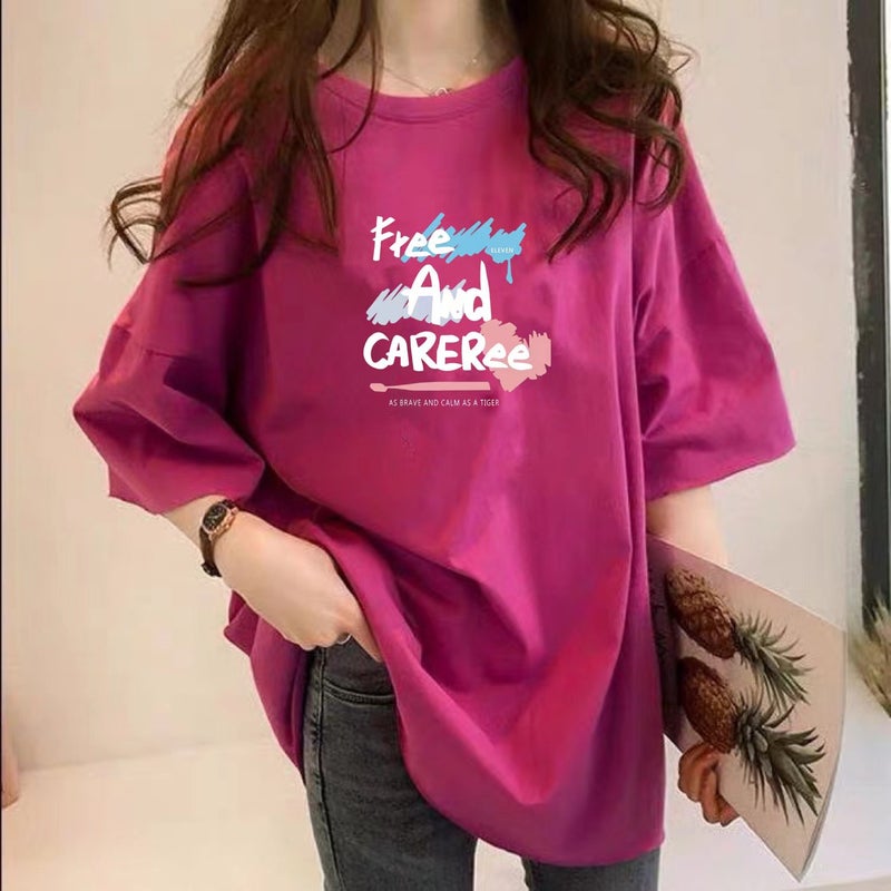 Large Edition Chubby Girls Short-sleeved T-shirt Women's New Summer Korean-style Loose Mid-length Round Neck Rabbit Printed Half-sleeved Top - Image 1