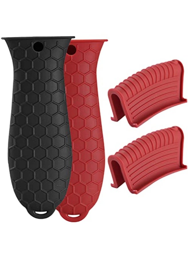 طقم حاملات مقابض ساخنة من السيليكون – أكمام واقية غير قابلة للانزلاق لمقابض أواني الطهي المصنوعة من الحديد الزهر – أغطية مقابض مساعدة مقاومة للحرارة للمقالي والقدور – إكسسوارات مطبخ للإمساك الآمن – آمنة للغسيل في غسالة الأطباق، متعددة الألوان