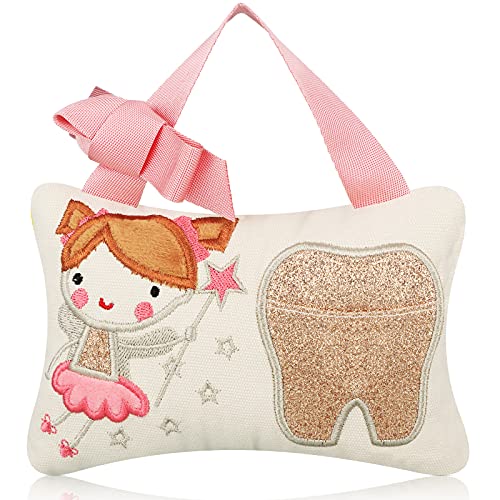 Qunclay Tooth Fairy Pillow with Pocket Kids Keepsake Pouch Tooth Fairy Gifts for Girl and Boy, 3.9 x 5.9 Inches (Sweet) - Image 1