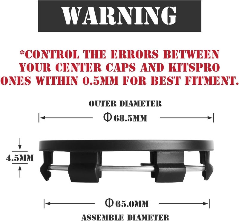 KitsPro 2.7Inch 68MM Wheel Center Caps for BMW 36136783536 Rim Hub Caps, Pack of 4 (Matte Black, Outer 69MM, Inner 65MM) - Image 2