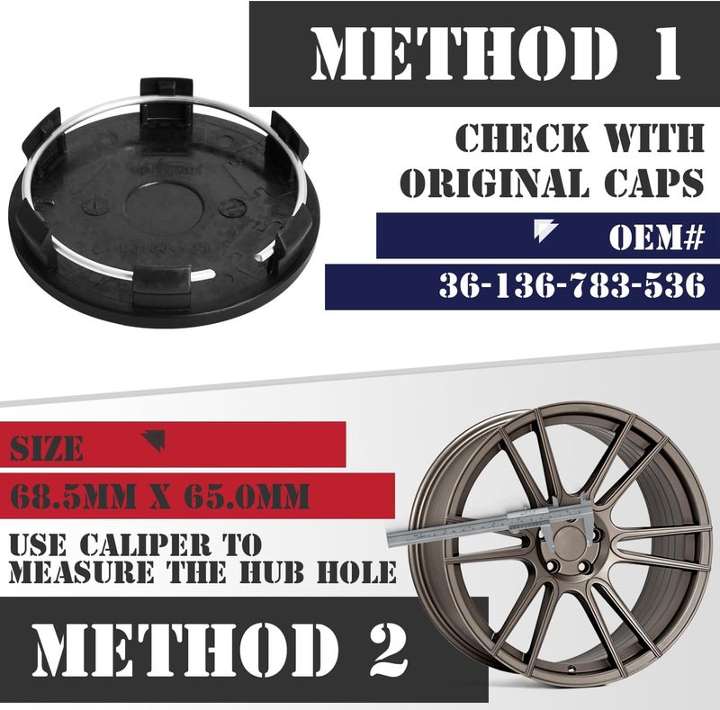 KitsPro 2.7Inch 68MM Wheel Center Caps for BMW 36136783536 Rim Hub Caps, Pack of 4 (Matte Black, Outer 69MM, Inner 65MM) - Image 3