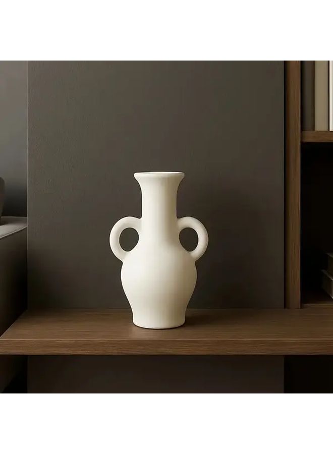 White 3D Printed Anfola Decorative Vase Modern Minimalist Double Ear Design - Image 2