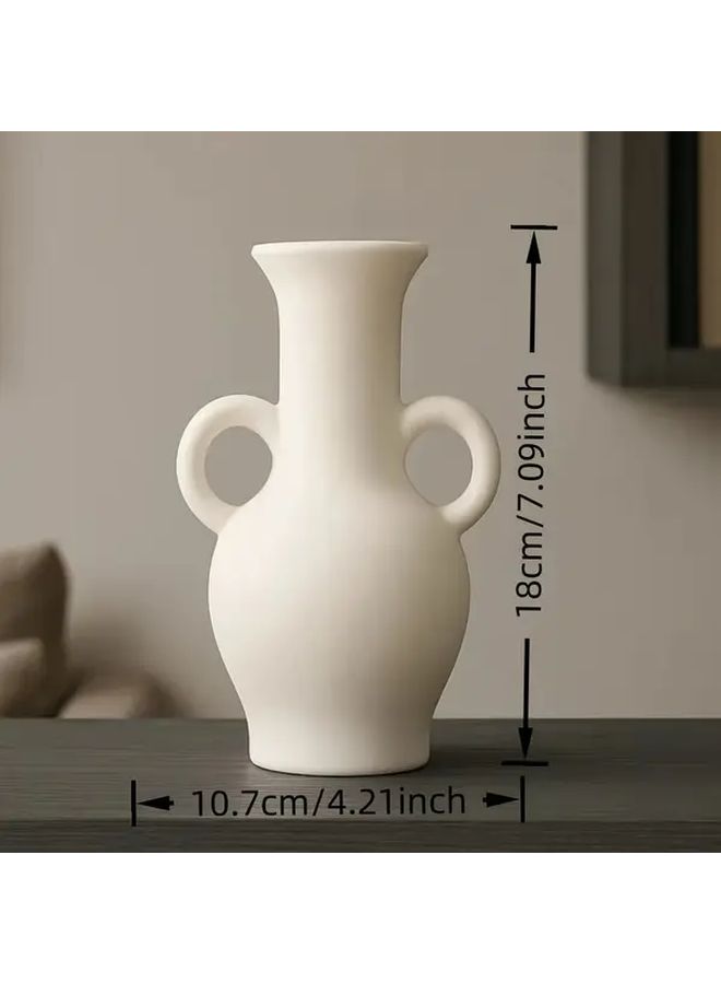 White 3D Printed Anfola Decorative Vase Modern Minimalist Double Ear Design - Image 3