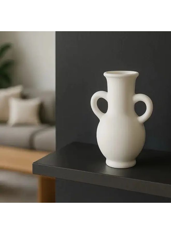 White 3D Printed Anfola Decorative Vase Modern Minimalist Double Ear Design - Image 1