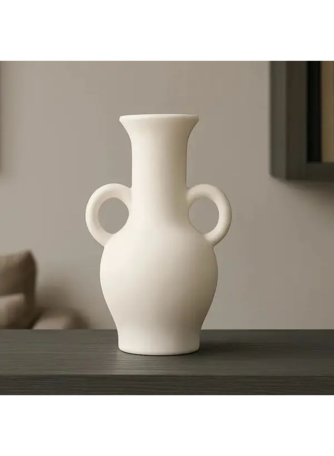 White 3D Printed Anfola Decorative Vase Modern Minimalist Double Ear Design - Image 5
