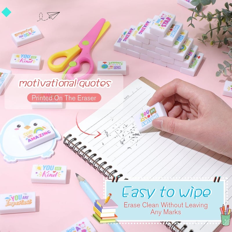 Resurhang 180 Pcs Inspirational Erasers for Kids Pencil Erasers Bulk with Colored Inspirational Words Motivational Eraser for Classrooms Drawing Sketching Back to School Office Supplies(Cute) - Image 4