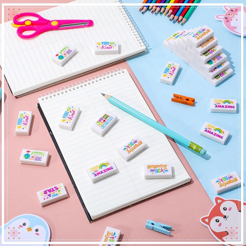 Resurhang 180 Pcs Inspirational Erasers for Kids Pencil Erasers Bulk with Colored Inspirational Words Motivational Eraser for Classrooms Drawing Sketching Back to School Office Supplies(Cute) - Image 5