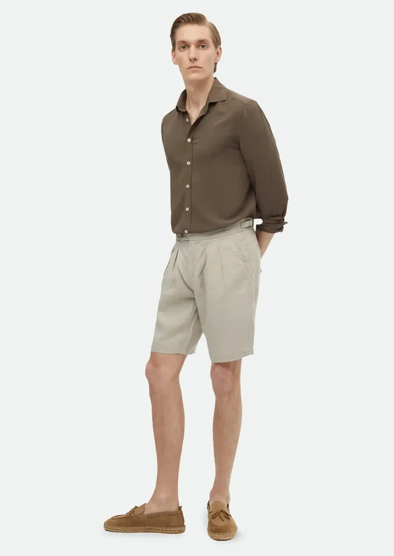 رامسي شورت برمودا بيج منسوج بقصة جزرية كاجوال مصنوع من الكتان 100%