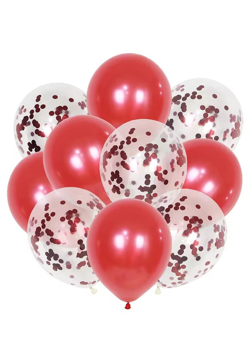 10pcs Party Decoration Pearl Red Balloons and Confetti Balloon Set 12inch with Ribbon