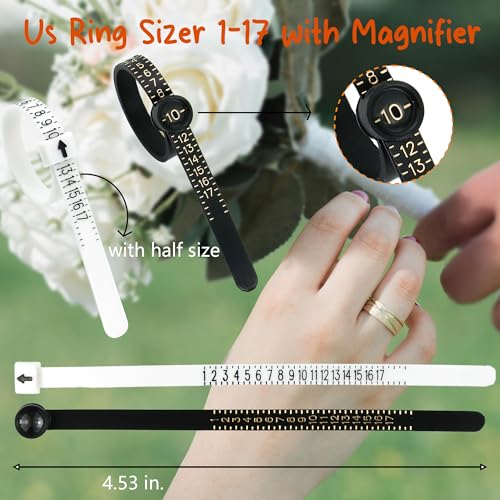 Gmleey Ring Sizer Measuring Tool 3-in-1 Set Ring Sizing Kit, Ring Sizers for Measuring 0-13 with Half Sizes 27-Piece, 2 Pcs Ring Measurer US Sizer 1-17 with Magnifier for Women Men - Image 5