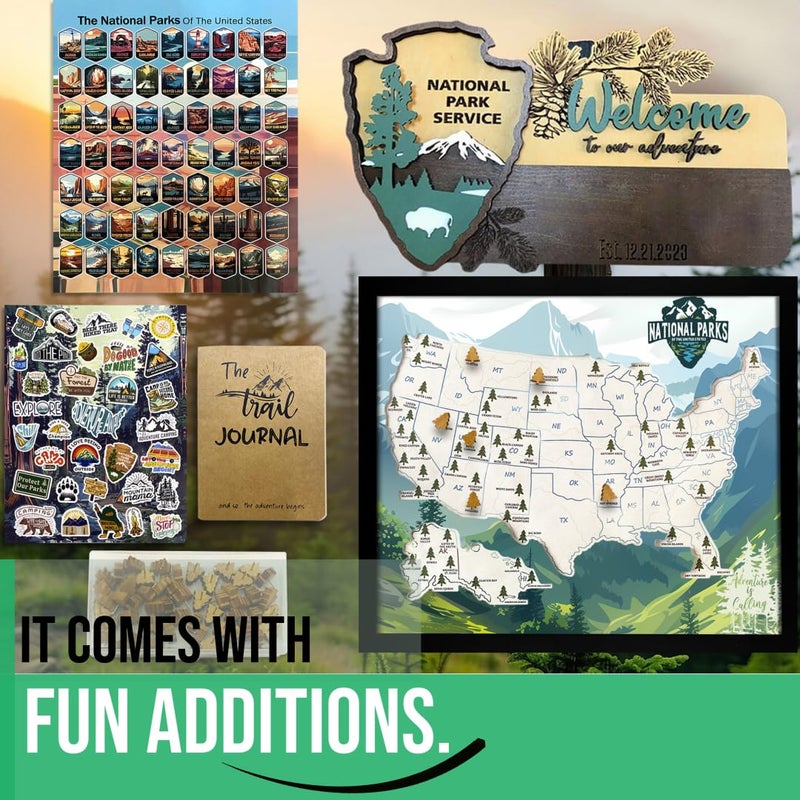 flinelife National Parks Map With Wooden Pine Tree Pins, 12X10, National Park Bucket List Cork Map, Perfect for National Parks Lovers, Hiker, Couples and Families Gift - Image 4