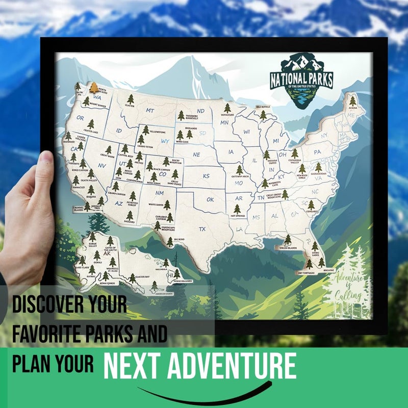 flinelife National Parks Map With Wooden Pine Tree Pins, 12X10, National Park Bucket List Cork Map, Perfect for National Parks Lovers, Hiker, Couples and Families Gift - Image 5