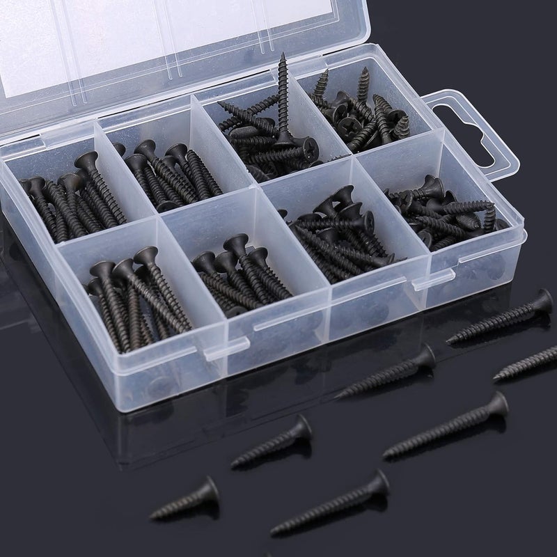 FARRAY #6 Drywall Screws, 150pcs Phillips Wood Screws Assortment Kit, Carbon Steel Black Self Tapping Screws, Screw Set for Drywall Sheetrock, Furniture - Image 3