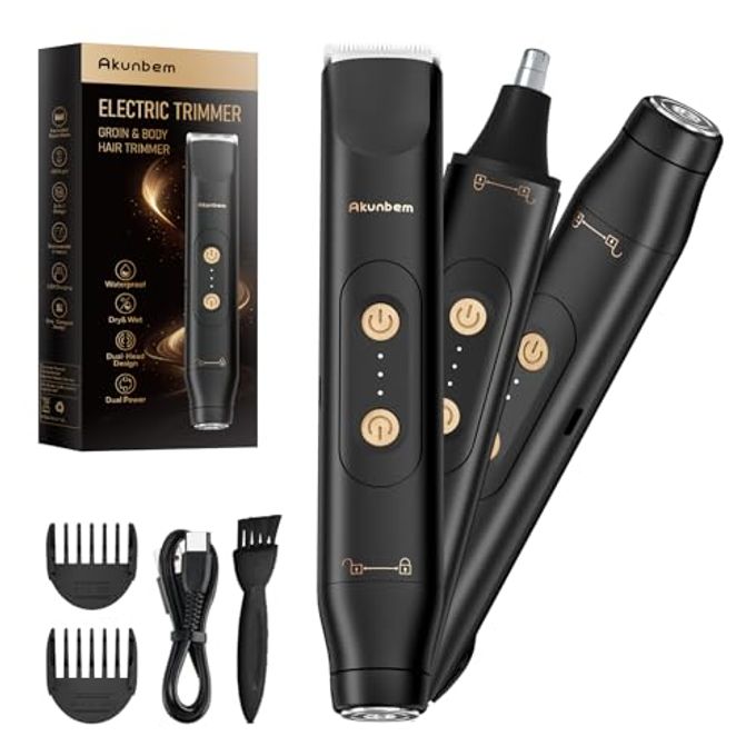 Akunbem Groin & Body Hair Trimmer For Men Bikini Trimmer Women Electric Ball Pubic Shaver Ipx7 Waterproof Wet & Dry Use Versatile Shaver For Temple Groin Nose Ear Hairs Beard (Black) - Image 4