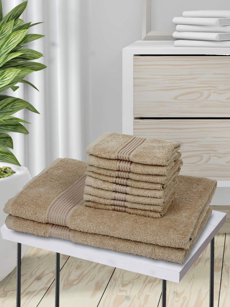 KOPA [10pc] Quick Dry 100% Cotton Soft Terry Towel -2pc Bath, 8pc Face (d'ross) | Quick Dry 100% Cotton | Super Absorbent, Lightweight, Odour Free - for Men, Women, Kids Solid-Taupe - Image 1