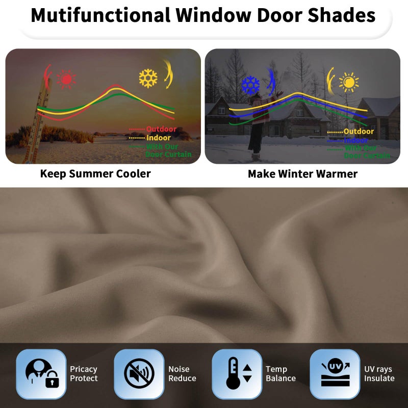 OutdoorLines خطوط خارجية لاء الستائر الفرنسية الباب الستائر الخصوصية المعزولة الحرارية معزولة الظلال الزجاجية سهلة تثبيت الستائر النافذة التريسيا الستار الباب الأمامي W26 X L40 بوصة الجمل 1 - Image 4