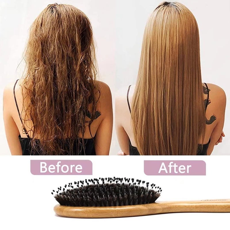Bsisme Hair Brush Comb Set Boar Bristle Hairbrush for Curly Thick Long Fine Dry Wet Hair,Best Travel Bamboo Paddle Detangler Detangling Hair Brushes for Women Men Kids Adding Shine Smoothing Hair - Image 3