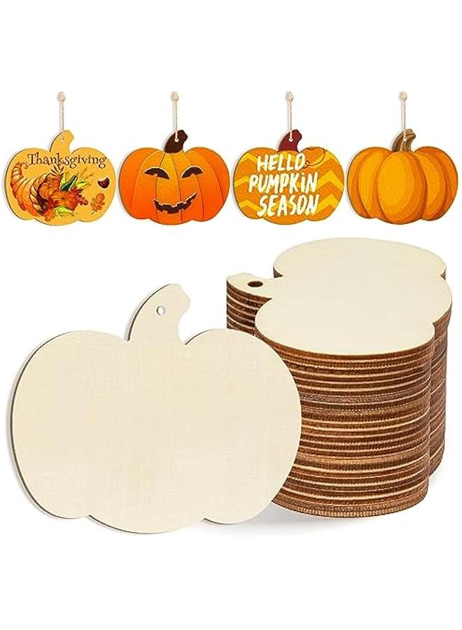Arabest Wooden Pumpkins Ornaments to Paint  Thanksgiving Decoration Cutouts Unfinished 24PCS 3.5 x 3 inches, DIY Blank Unfinished Pumpkin Wood Discs Ornament for Home Harvest Crafts Hanging Autumn De - Image 1